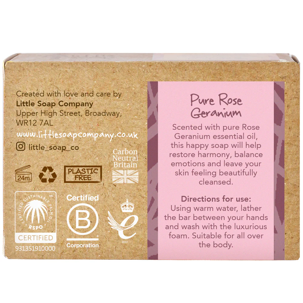 Little Soap Company Organic Pure Rose Geranium Soap Bar 110g - Image 3