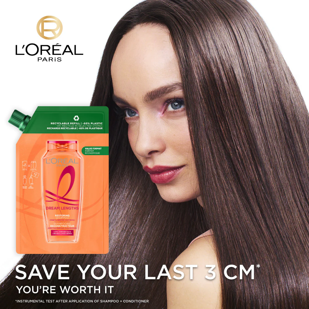 L'Oreal Paris Elvive Dream Lengths Restoring Shampoo Refill 500ml - Image 2