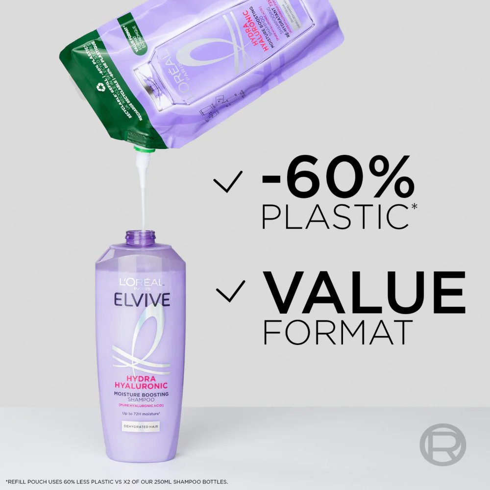 L'Oreal Paris Elvive Hydra Hyaluronic Moisture Boosting Shampoo Refill 500ml - Image 2