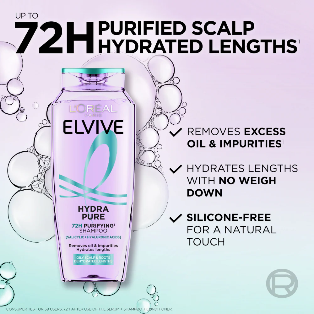 L'Oreal Paris Elvive Hydra Pure 72H Purifying Shampoo 400ml - Image 2