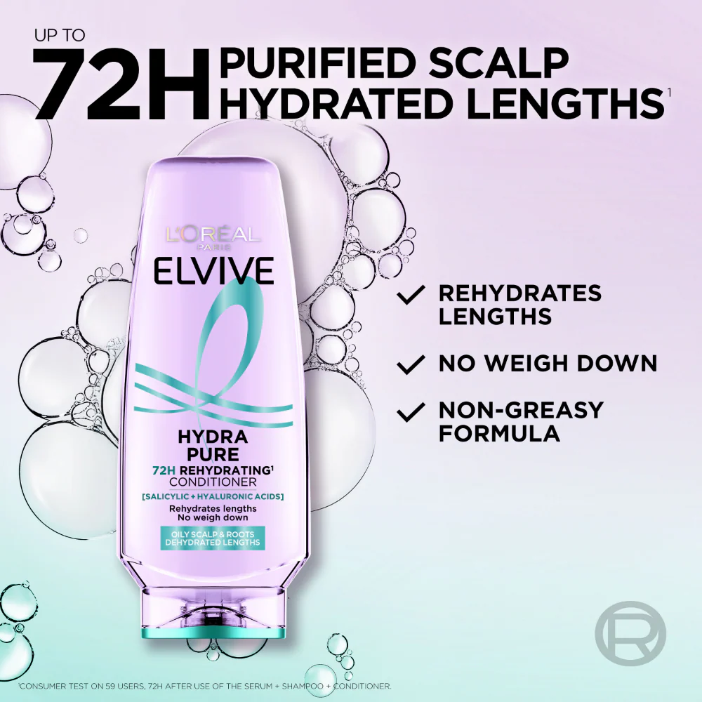 L'Oreal Paris Elvive Hydra Pure 72H Rehydrating Conditioner 300ml - Image 2