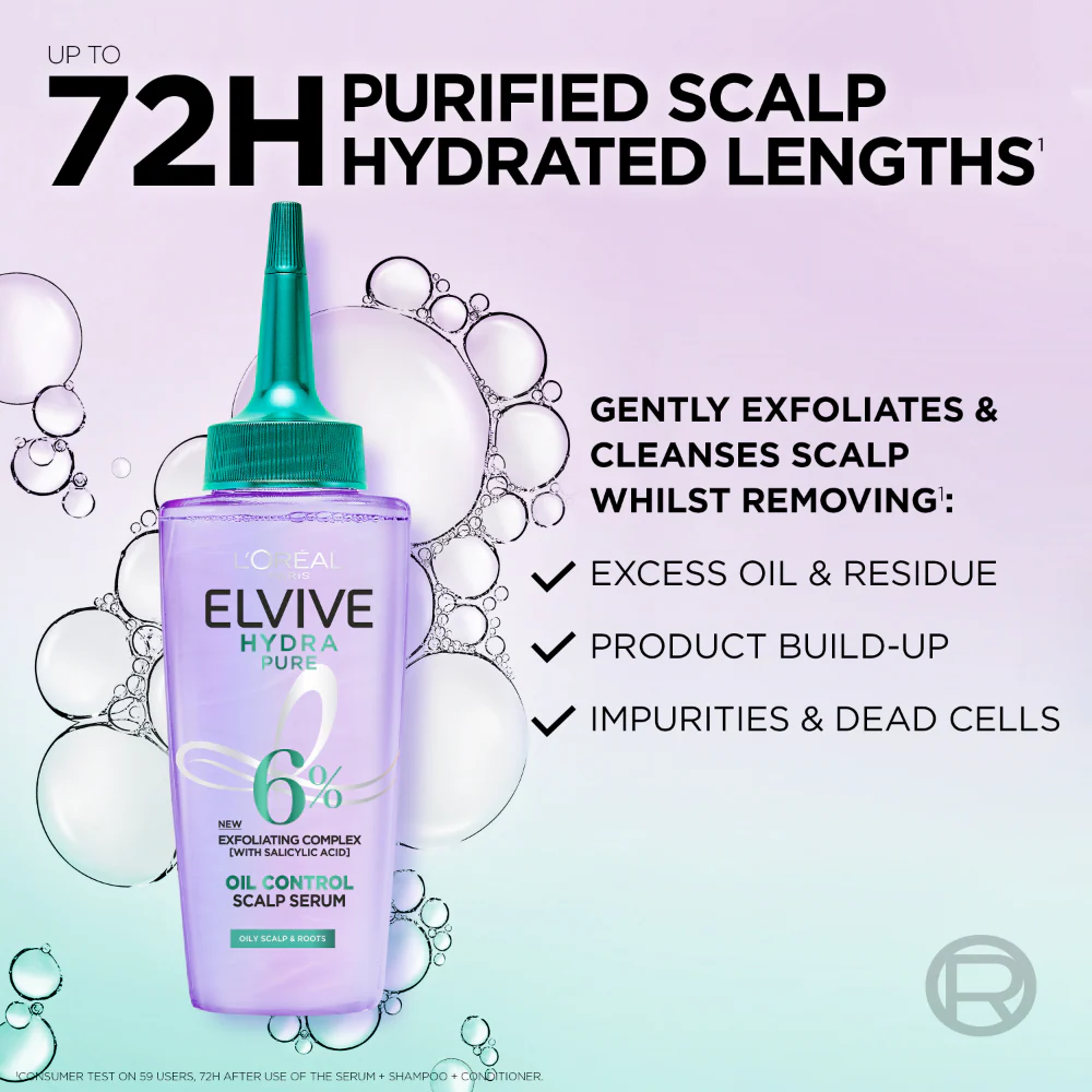 L'Oreal Paris Elvive Hydra Pure Exfoliating Complex Oil Control Scalp Serum 102ml - Image 2