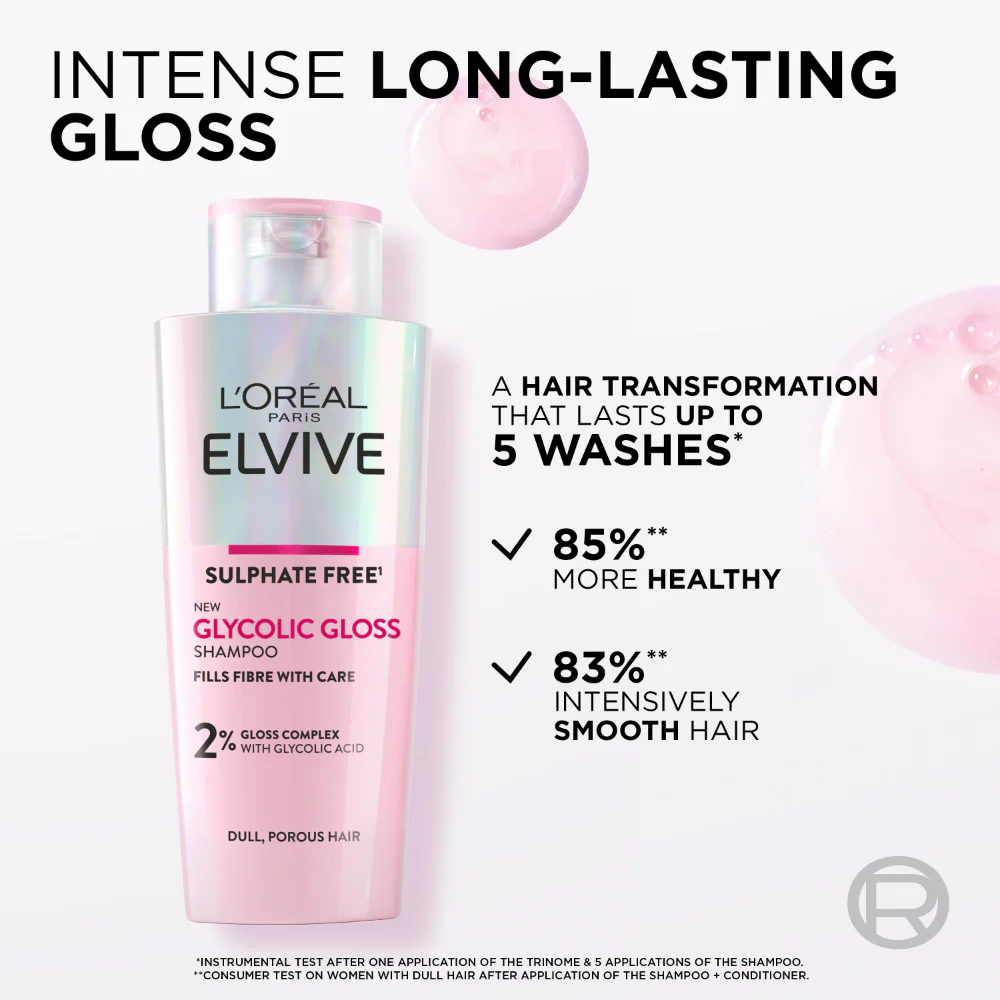 L'Oreal Paris Elvive Ultimate Glycolic Gloss Shampoo 200ml - Image 3