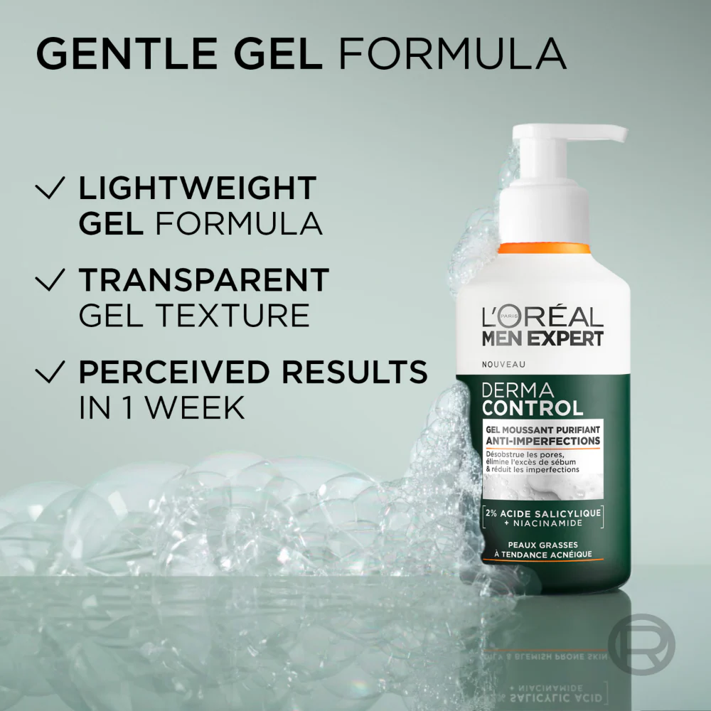 L'Oreal Paris Men Expert Derma Control Purifying Gel Cleanser 260ml - Image 4