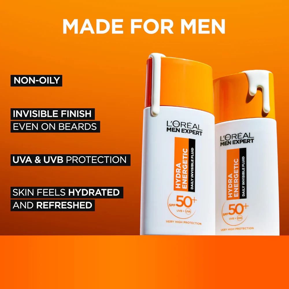 L'Oreal Paris Men Expert Hydra Energetic Invisible Anti-UV Face Fluid SPF50+ 50ml - Image 2