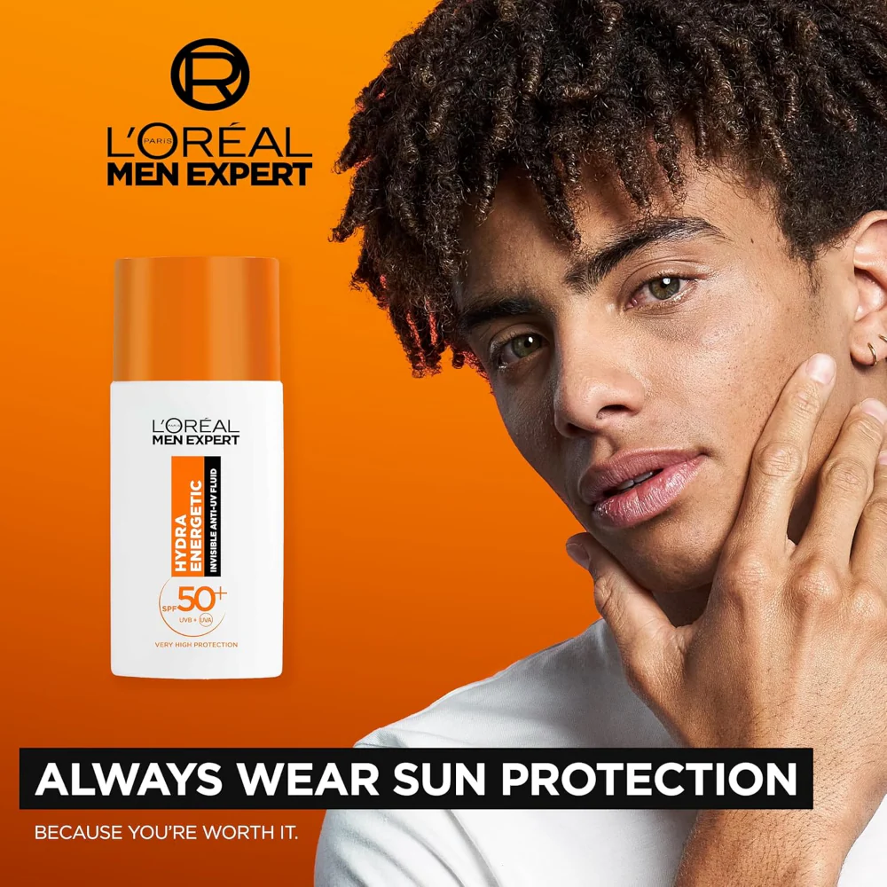 L'Oreal Paris Men Expert Hydra Energetic Invisible Anti-UV Face Fluid SPF50+ 50ml - Image 3