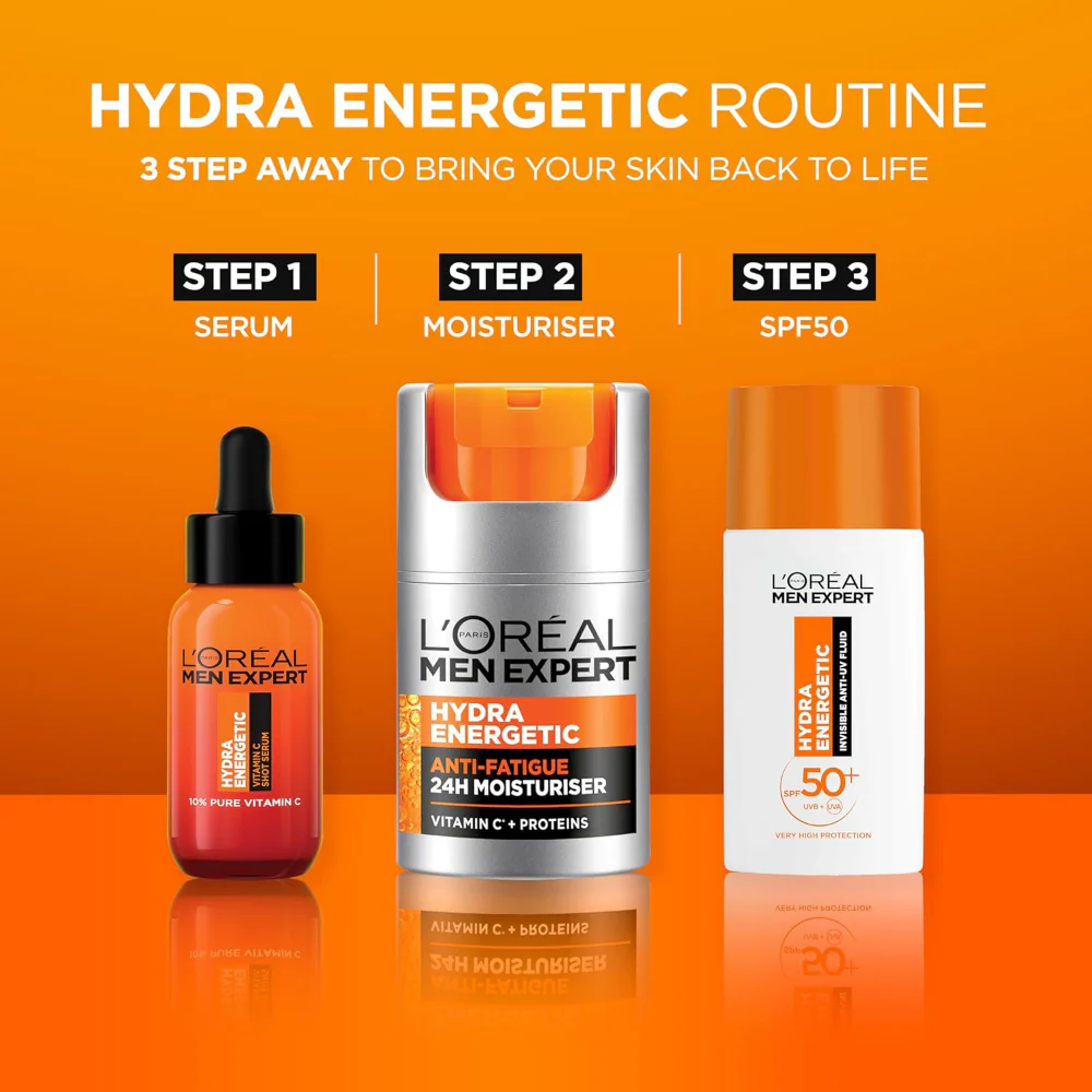 L'Oreal Paris Men Expert Hydra Energetic Invisible Anti-UV Face Fluid SPF50+ 50ml - Image 6