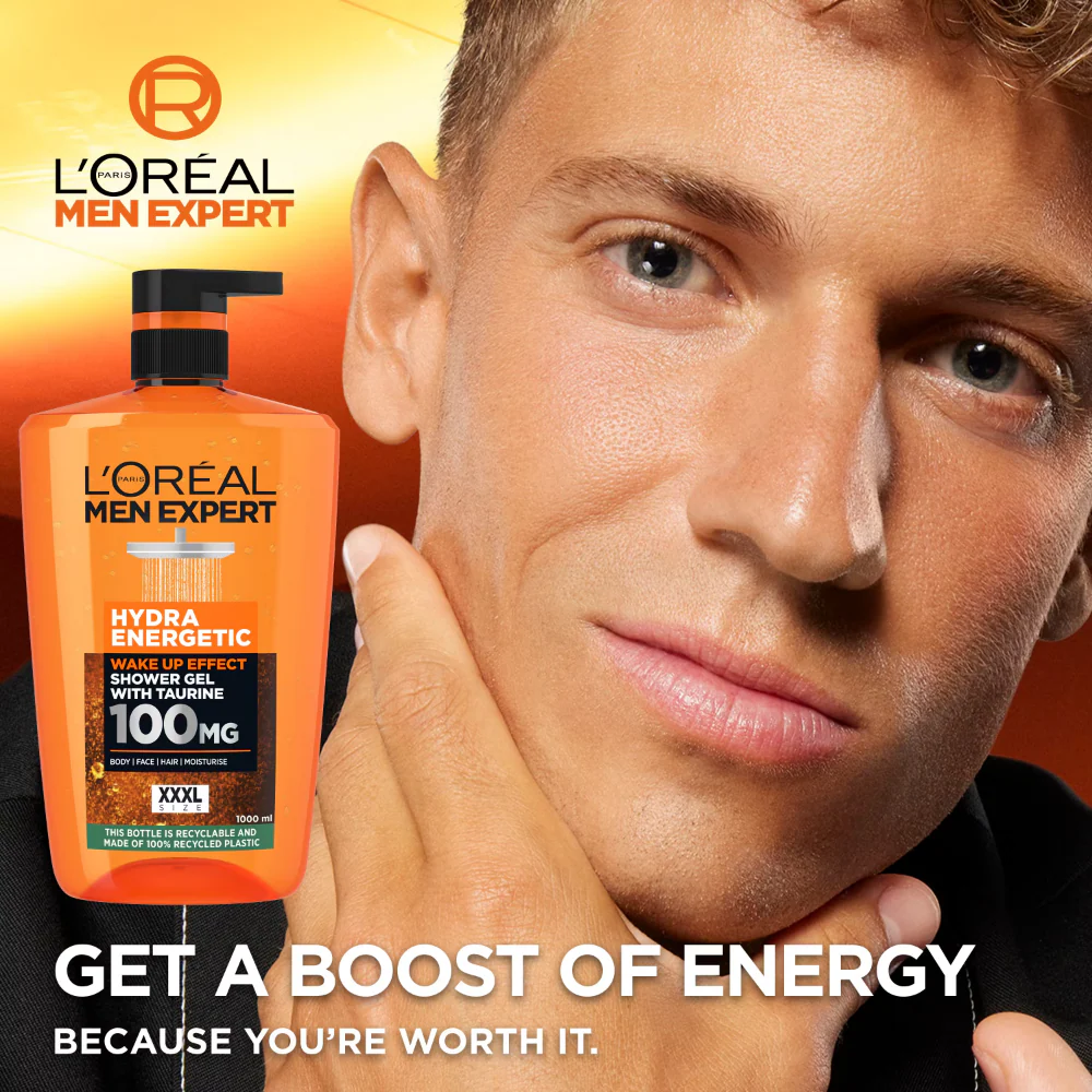 L'Oreal Paris Men Expert Hydra Energetic Wake Up Effect Taurine Shower Gel XXXL 1000ml - Image 4