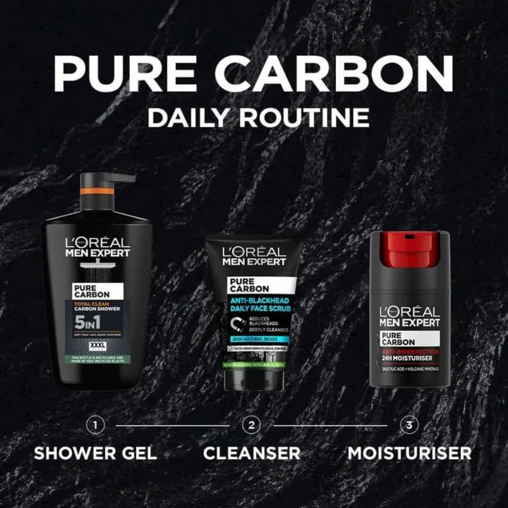 L'Oreal Paris Men Expert Pure Carbon Total Clean Carbon 5-In-1 Shower Gel XXXL 1000ml - Image 4