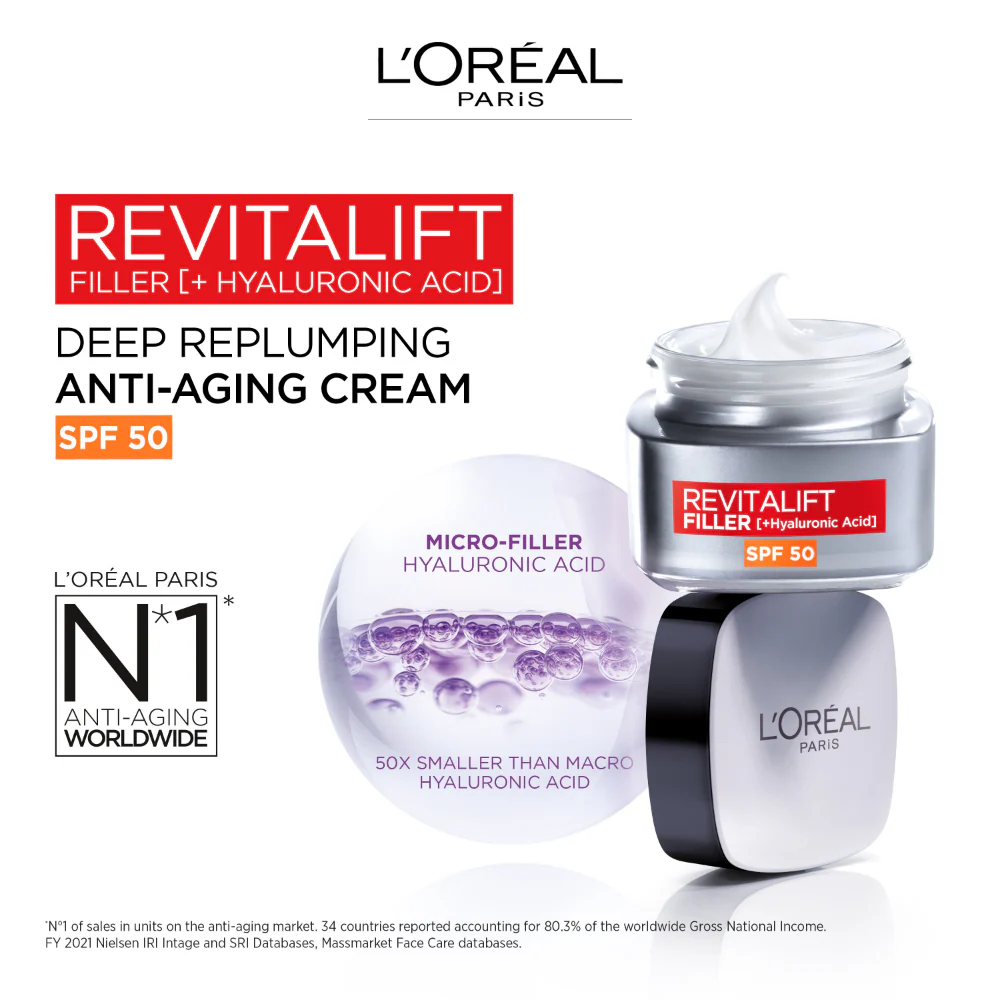 L'Oreal Paris Revitalift Filler Deep Replumping Anti-Ageing Day Cream SPF50 50ml - Image 3