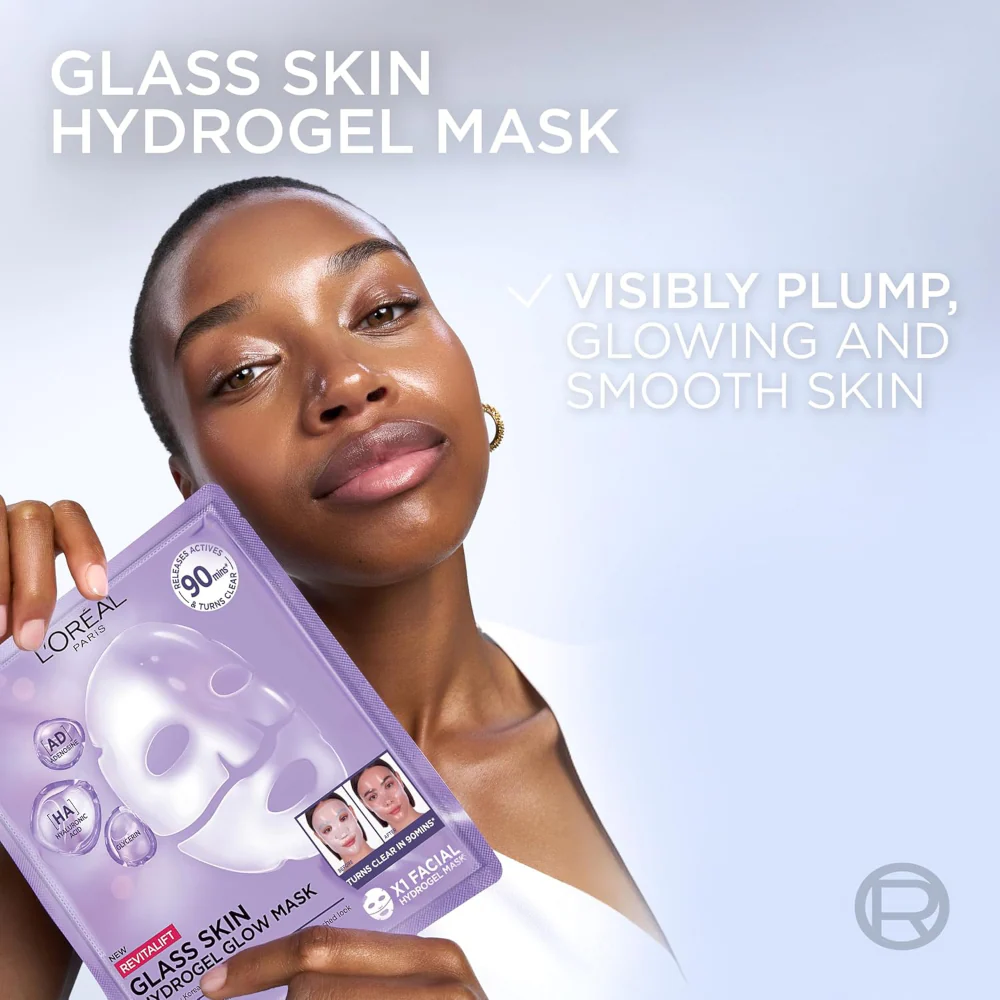 L'Oreal Paris Revitalift Filler Glass Skin Hydrogel Glow Sheet Mask 37g - Image 3