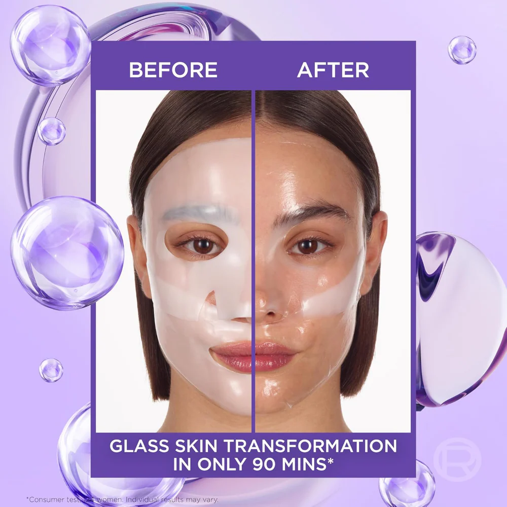 L'Oreal Paris Revitalift Filler Glass Skin Hydrogel Glow Sheet Mask 4 x 37g - Image 5
