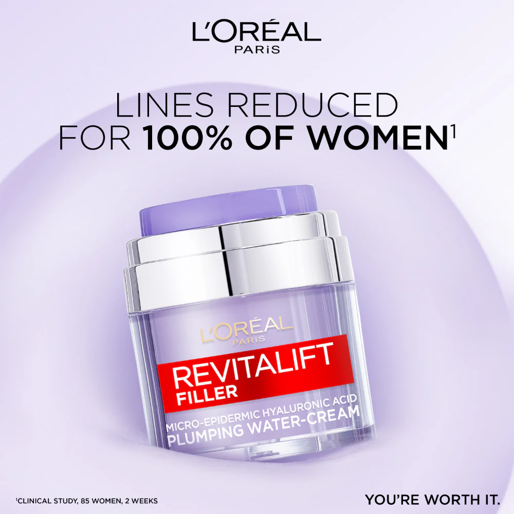 L'Oreal Paris Revitalift Filler Micro-Epidermic Hyaluronic Acid Plumping Water-Cream 50ml - Image 4