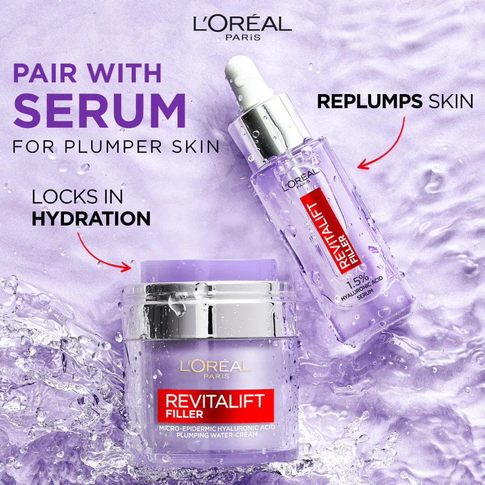 L'Oreal Paris Revitalift Filler Micro-Epidermic Hyaluronic Acid Plumping Water-Cream 50ml - Image 6