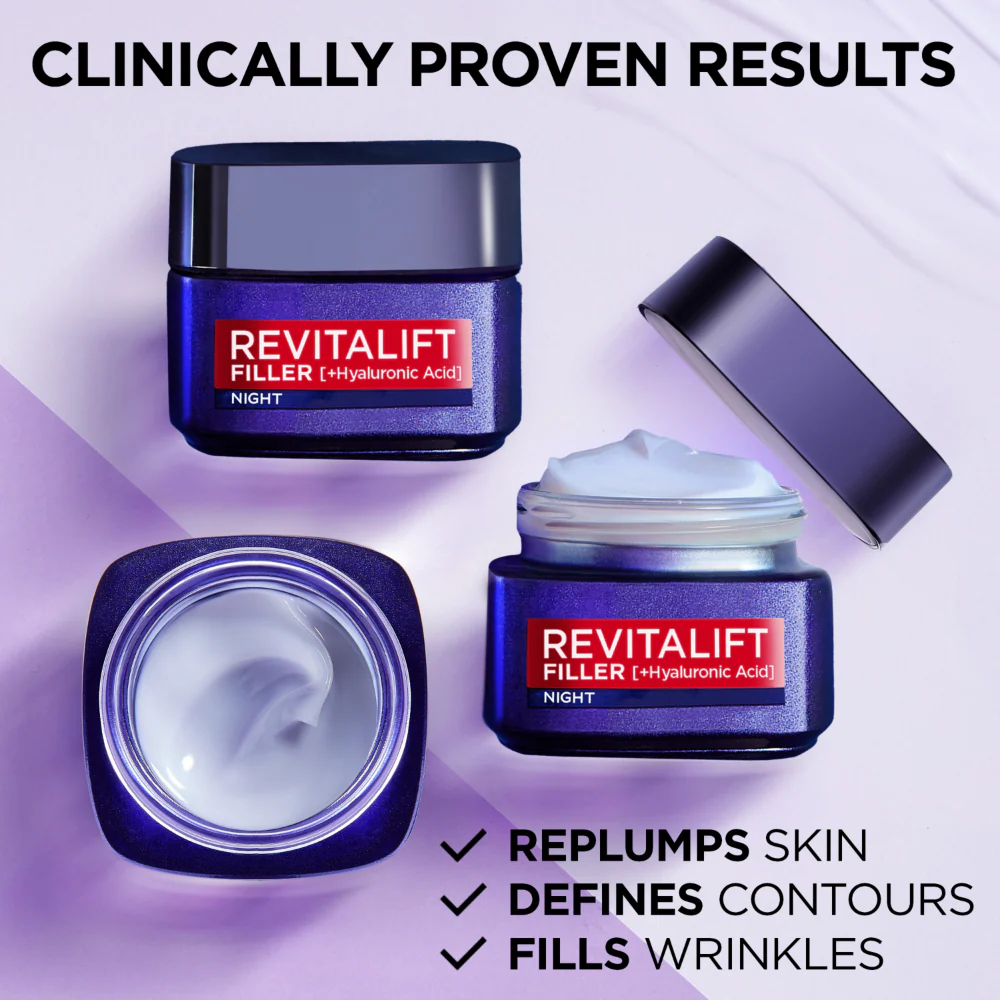 L'Oreal Paris Revitalift Filler Replumping Care Anti-Ageing Night Cream 50ml - Image 2