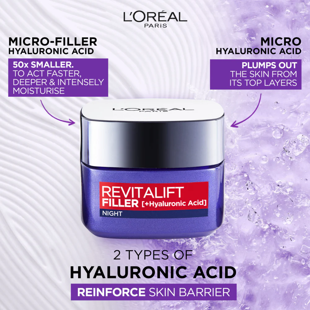 L'Oreal Paris Revitalift Filler Replumping Care Anti-Ageing Night Cream 50ml - Image 3