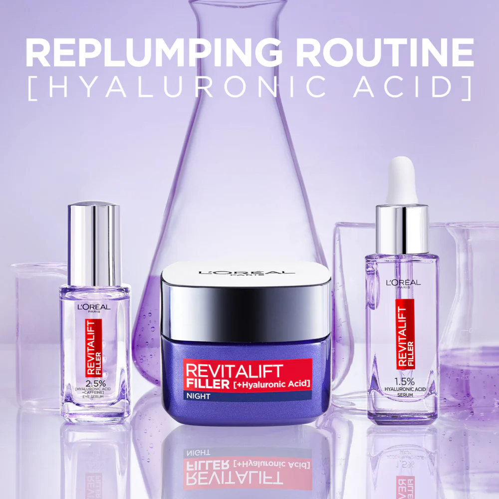 L'Oreal Paris Revitalift Filler Replumping Care Anti-Ageing Night Cream 50ml - Image 6