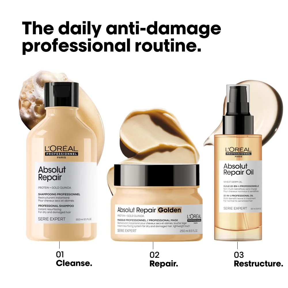 L'Oreal Professionnel Serie Expert Absolut Repair Protein + Gold Quinoa Golden Resurfacing Mask 250ml - Image 4