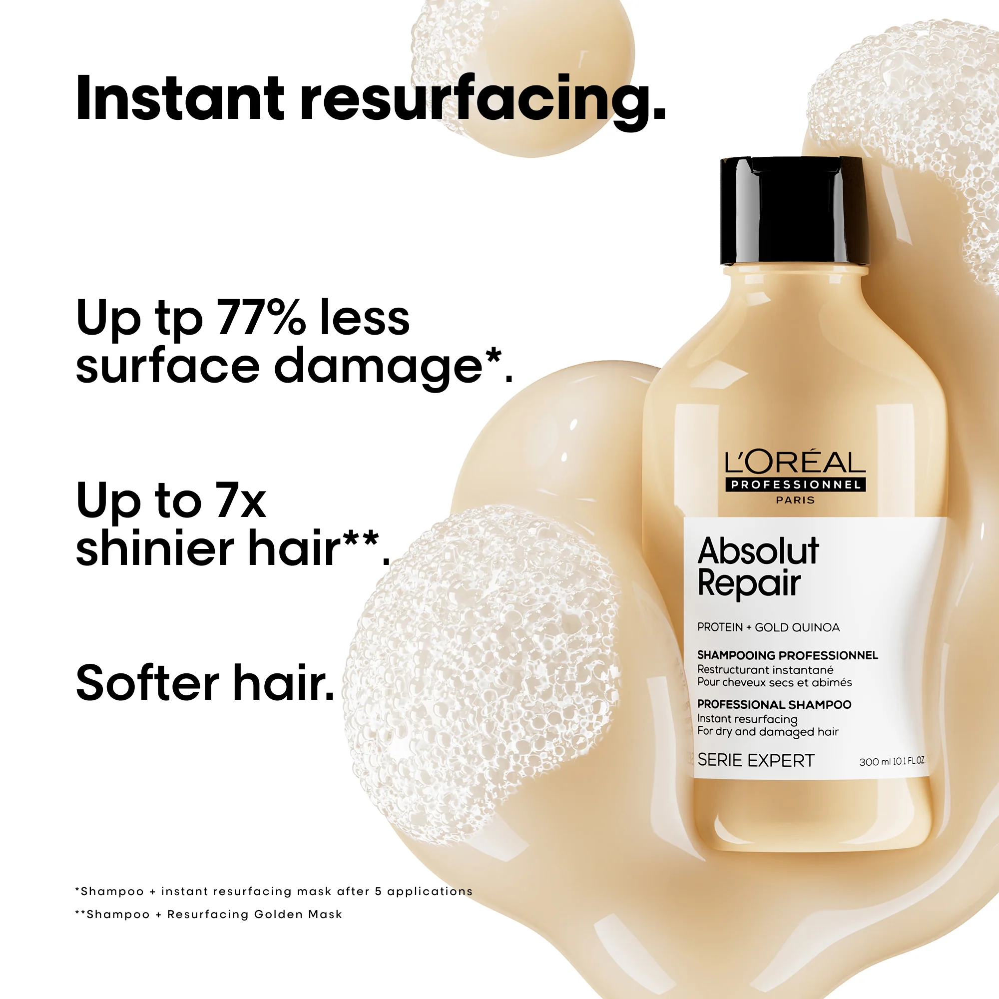 L'Oreal Professionnel Serie Expert Absolut Repair Protein + Gold Quinoa Instant Resurfacing Shampoo 300ml - Image 2