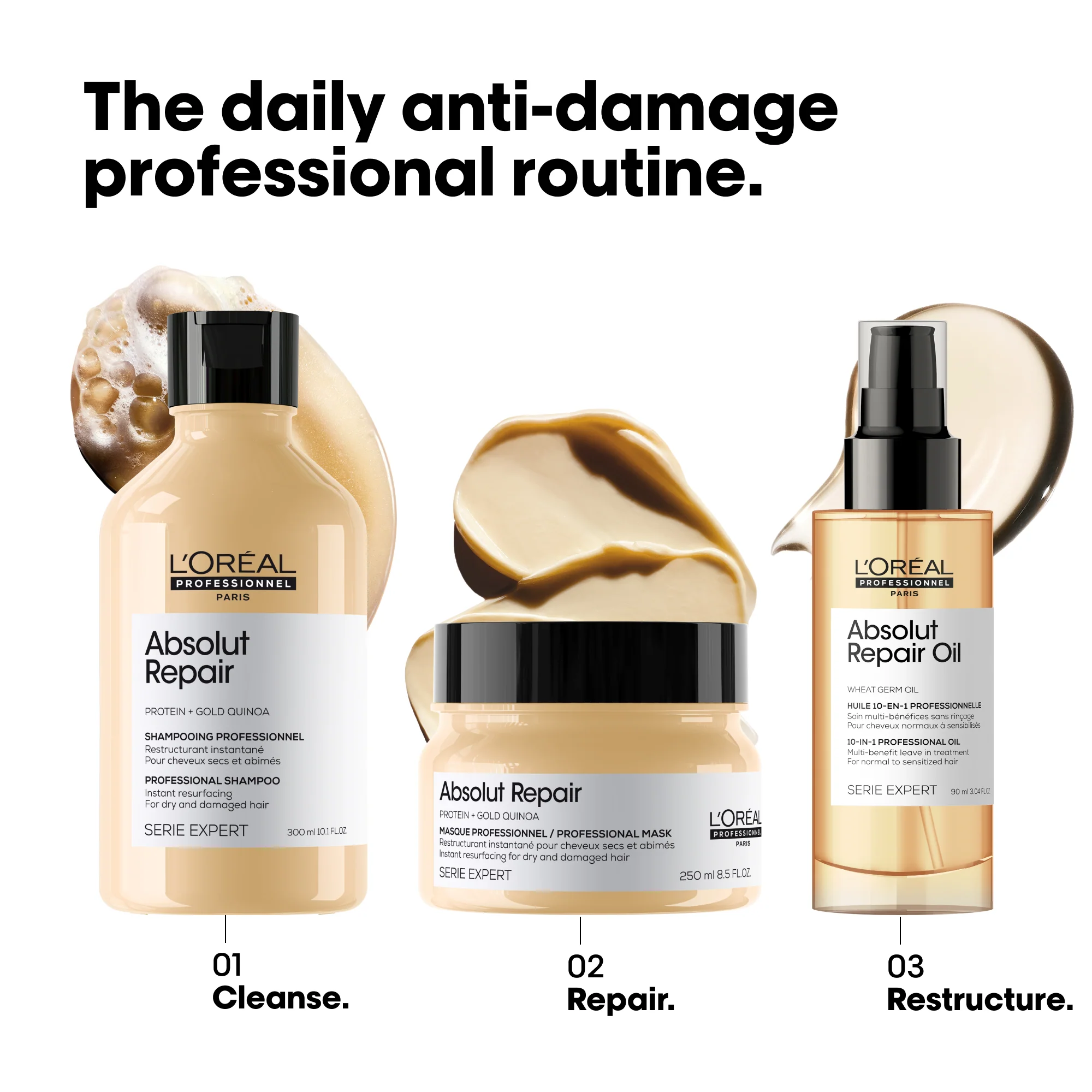L'Oreal Professionnel Serie Expert Absolut Repair Protein + Gold Quinoa Instant Resurfacing Shampoo 300ml - Image 4