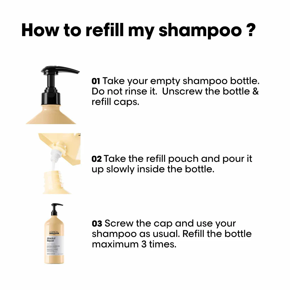 L'Oreal Professionnel Serie Expert Absolut Repair Protein + Gold Quinoa Instant Resurfacing Shampoo Refill Pouch 1000ml - Image 4