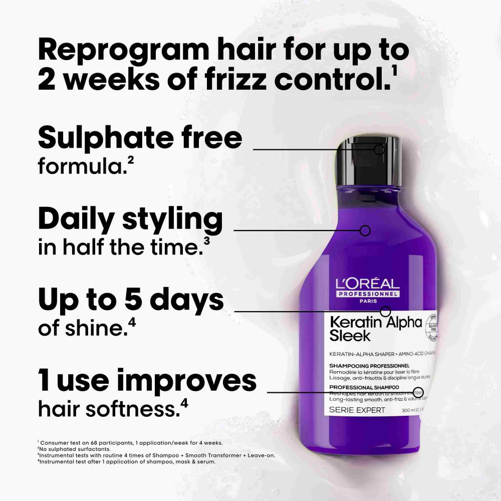L'Oreal Professionnel Serie Expert Keratin Alpha Sleek Shampoo 300ml - Image 2