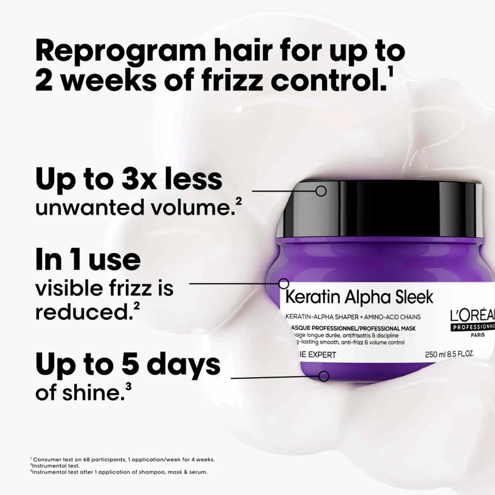 L'Oreal Professionnel Serie Expert Keratin Alpha Sleek Shampoo 300ml, Hair Mask 250ml & Smooth Transformer Hair Treatment 250ml Trio - Image 3