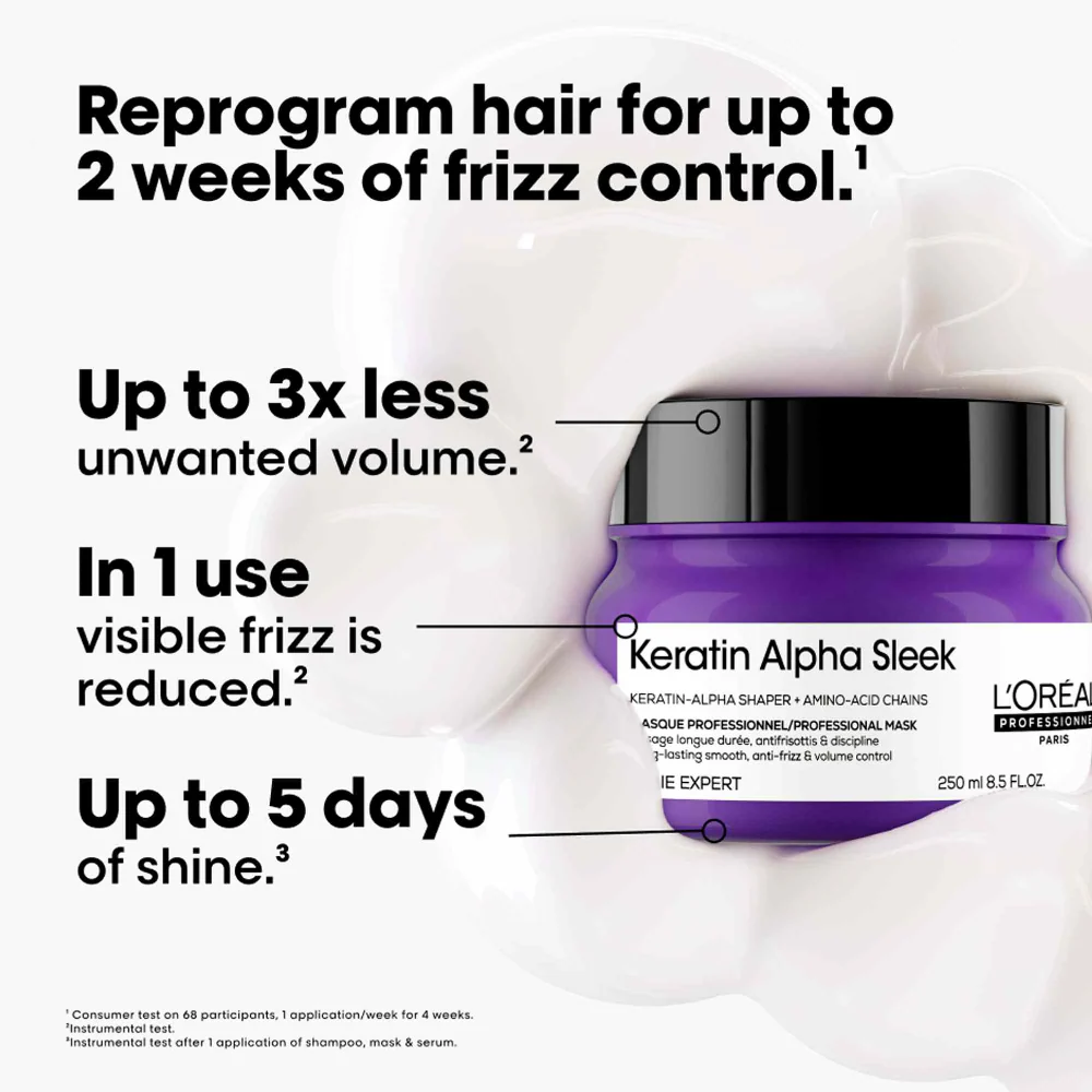 L'Oreal Professionnel Serie Expert Keratin Alpha Sleek Shampoo 300ml, Hair Mask 250ml & Hair Serum 50ml Trio - Image 3