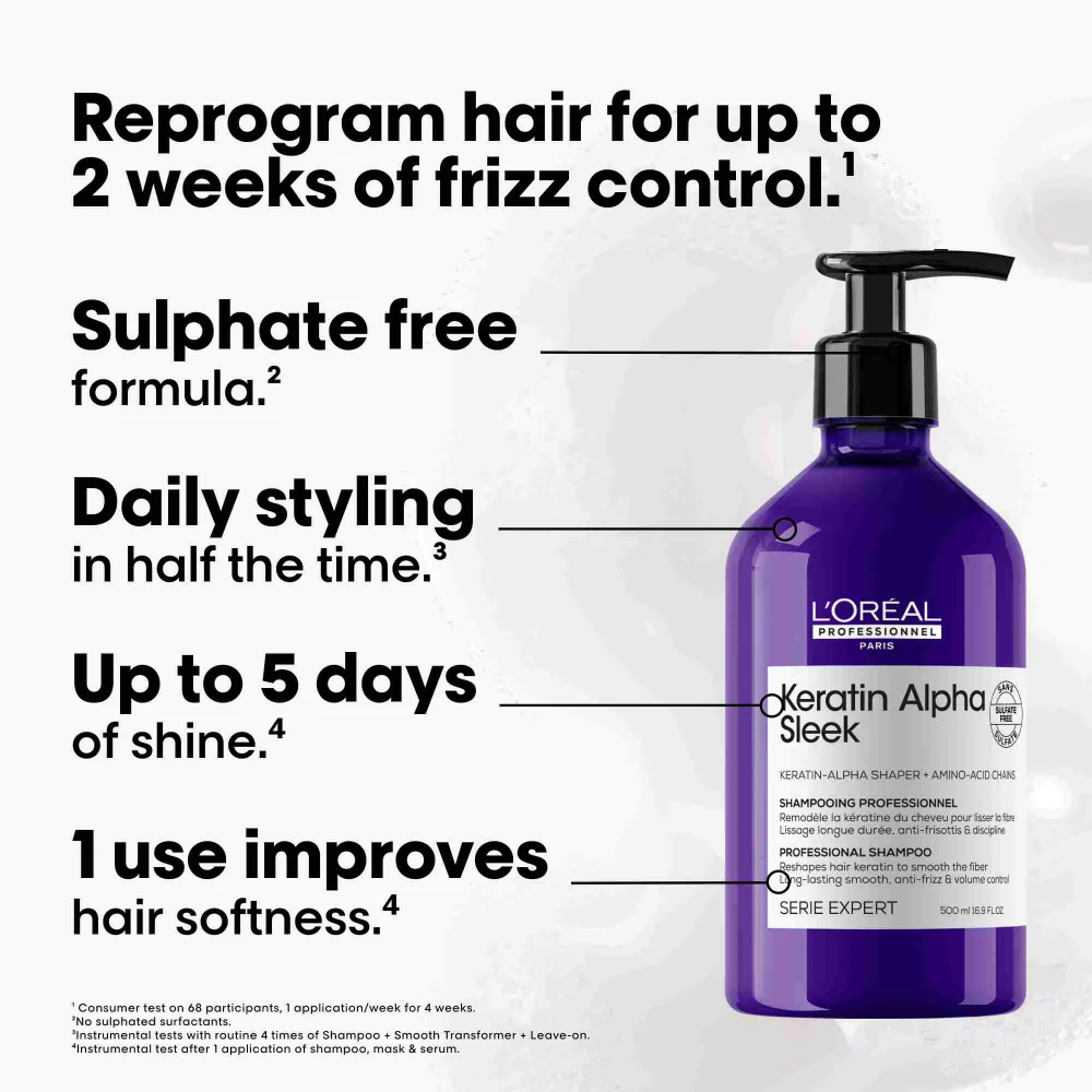 L'Oreal Professionnel Serie Expert Keratin Alpha Sleek Shampoo 500ml - Image 2