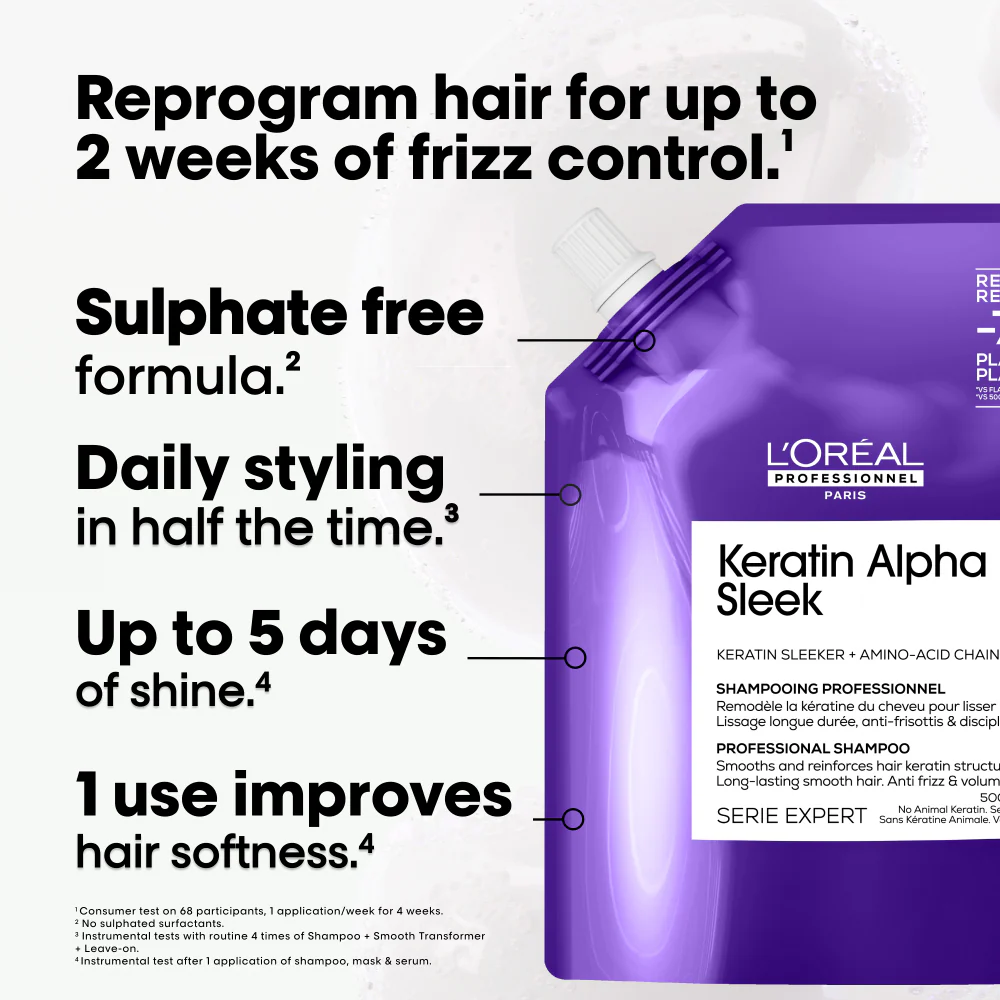 L'Oreal Professionnel Serie Expert Keratin Alpha Sleek Shampoo Refill Pouch 500ml - Image 2