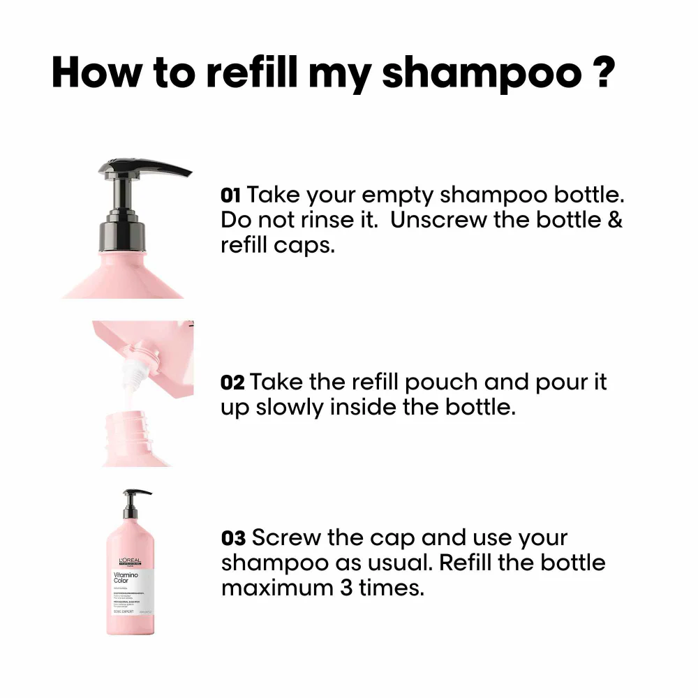 L'Oreal Professionnel Serie Expert Vitamino Colour Radiance Shampoo Refill Pouch 1000ml - Image 4