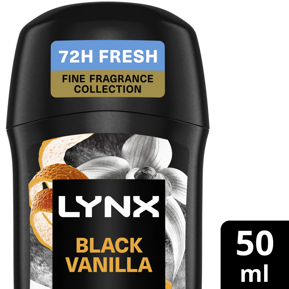 Lynx Fine Fragrance 72h Black Vanilla Orange & Sandalwood Premium Anti-Perspirant Deodorant Stick 50ml - Image 2