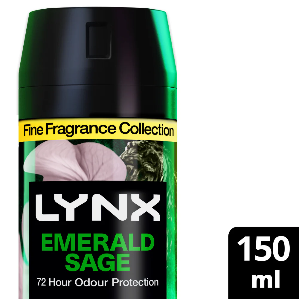 Lynx Fine Fragrance 72h Emerald Sage White Geranium & Cedar Premium Deodorant Body Spray 150ml - Image 2