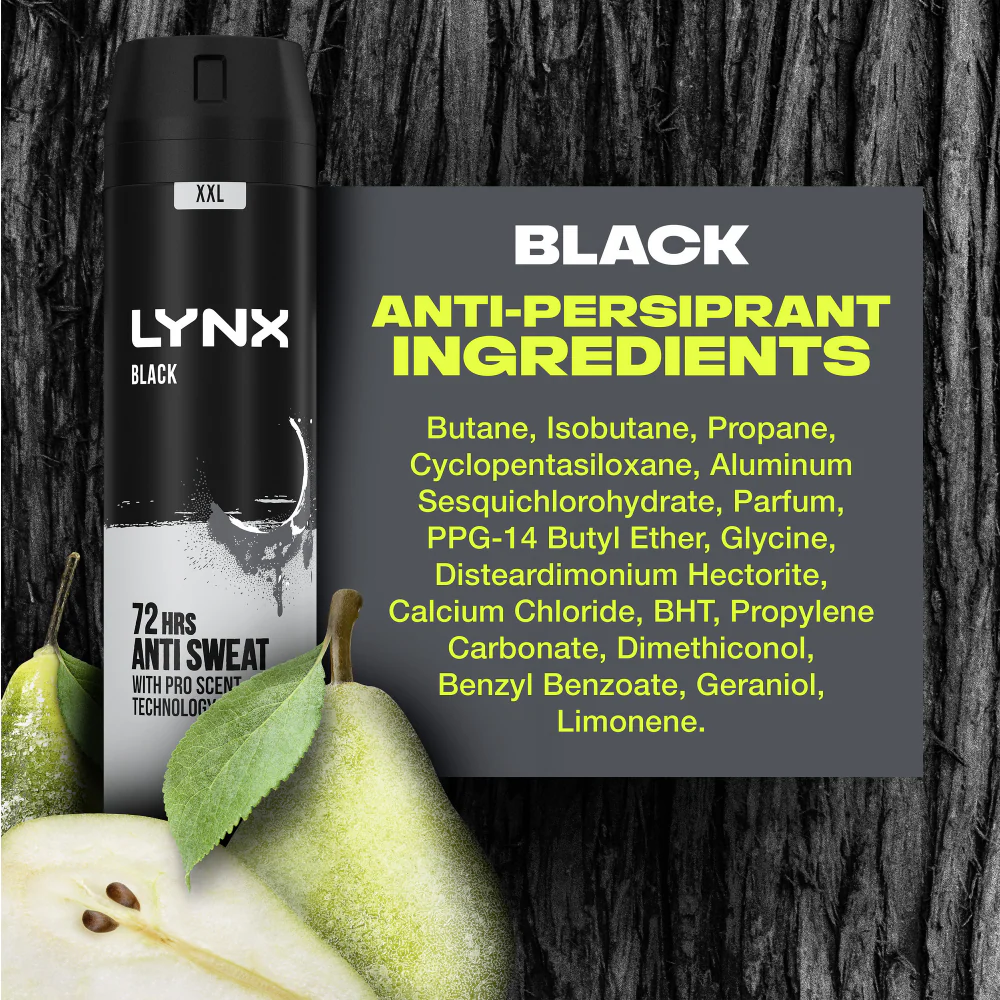Lynx XXL Black 72h Frozen Pear & Cedarwood Anti-Perspirant Deodorant Spray 250ml - Image 6