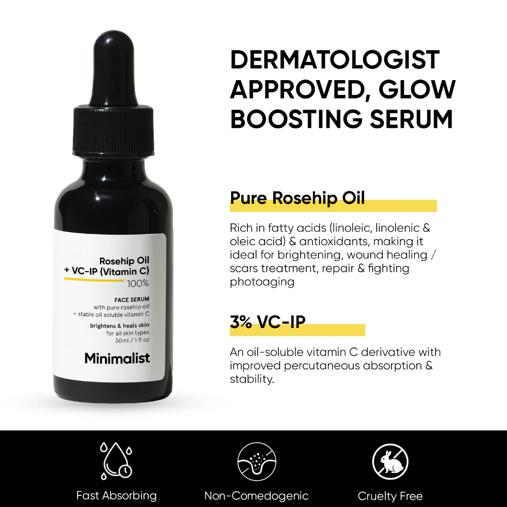 Minimalist Rosehip Oil & Vitamin C 100% Face Serum 30ml - Image 3