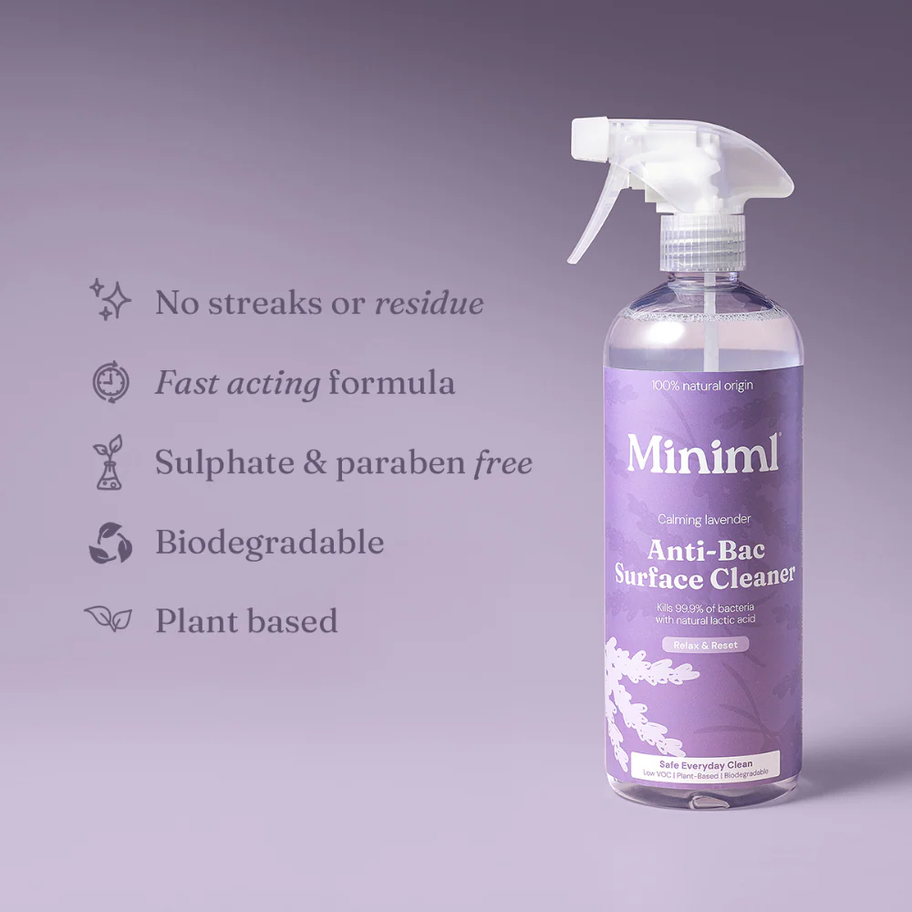 Miniml Anti-Bacterial Surface Cleaner French Lavender Plastic Spray 750ml - Image 3