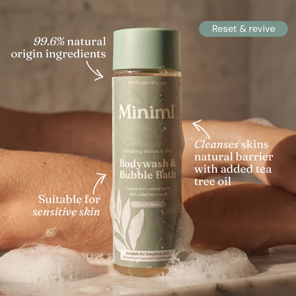 Miniml Body Wash & Bubble Bath Refreshing Tea Tree & Mint 400ml - Image 2