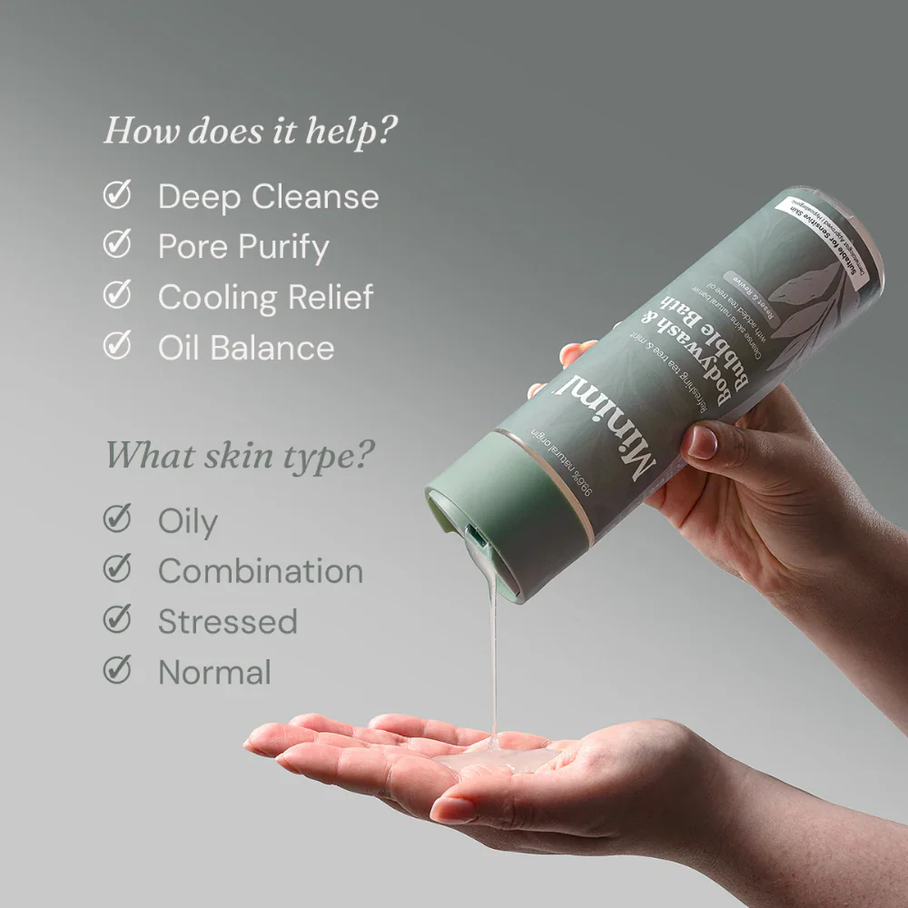 Miniml Body Wash & Bubble Bath Refreshing Tea Tree & Mint 400ml - Image 3