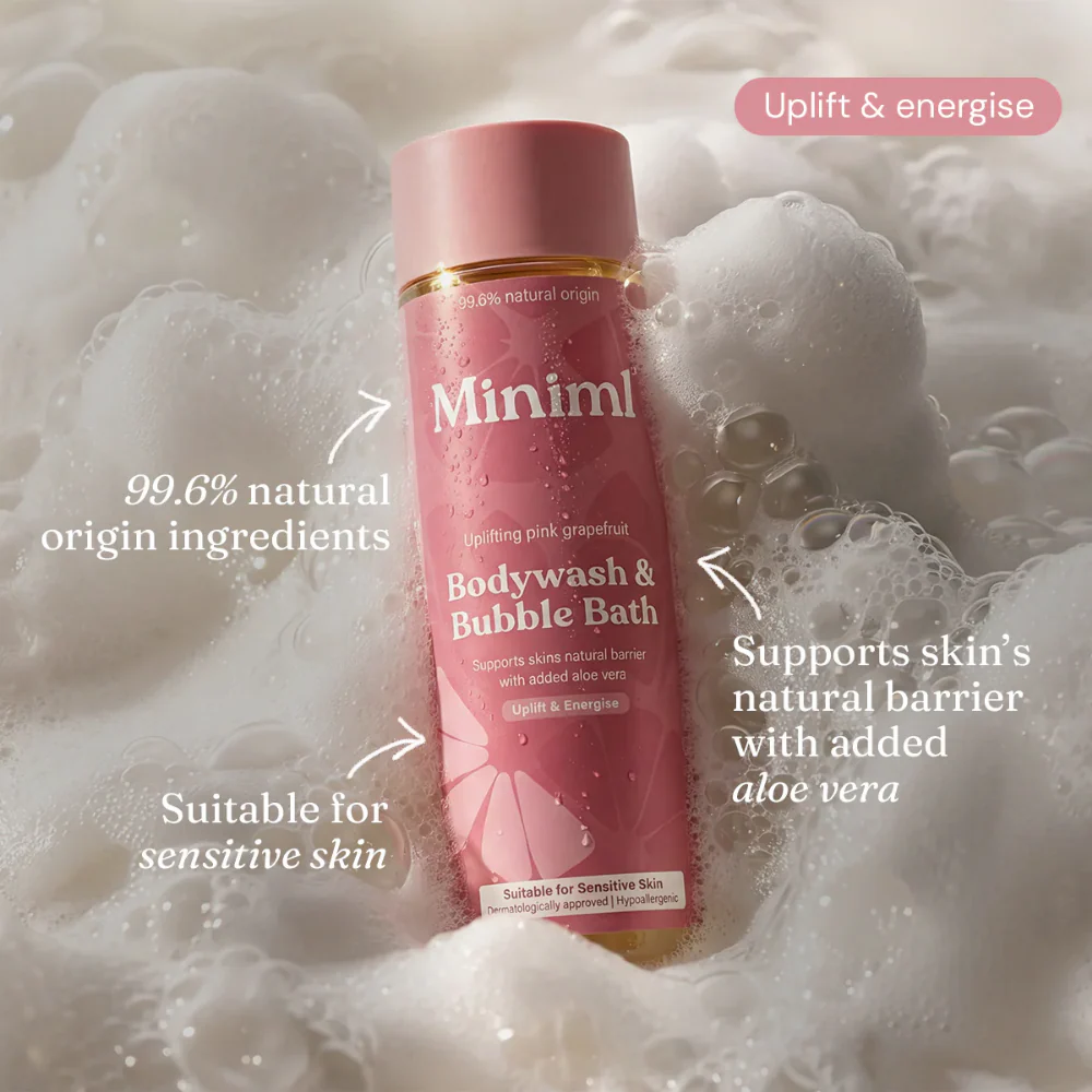 Miniml Body Wash & Bubble Bath Uplifting Pink Grapefruit 400ml - Image 2