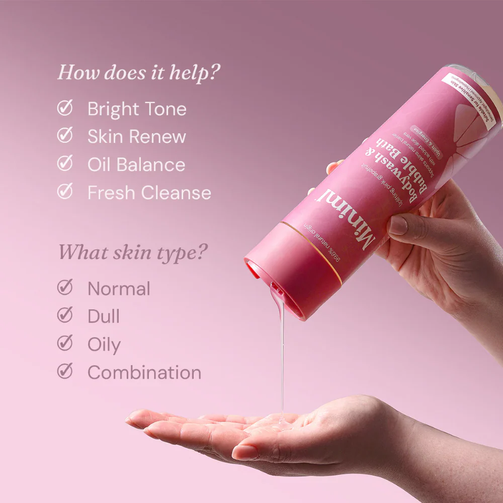 Miniml Body Wash & Bubble Bath Uplifting Pink Grapefruit 400ml - Image 3