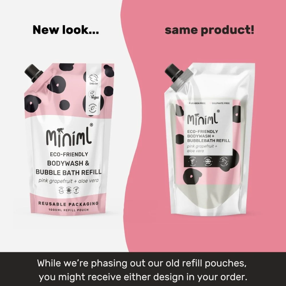 Miniml Eco-Friendly Body Wash & Bubble Bath Pink Grapefruit + Aloe Vera 1000ml Pouch - Image 2