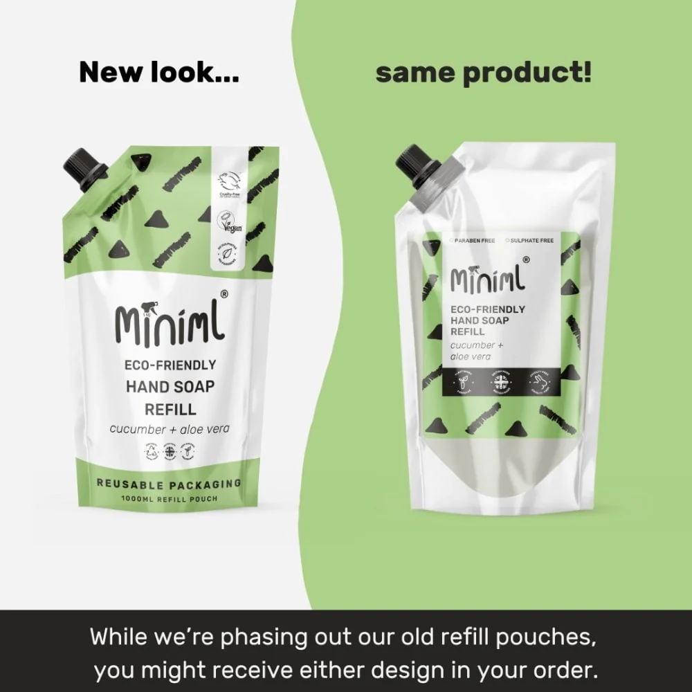 Miniml Eco-Friendly Hand Soap Cucumber + Aloe Vera 1000ml Pouch - Image 2