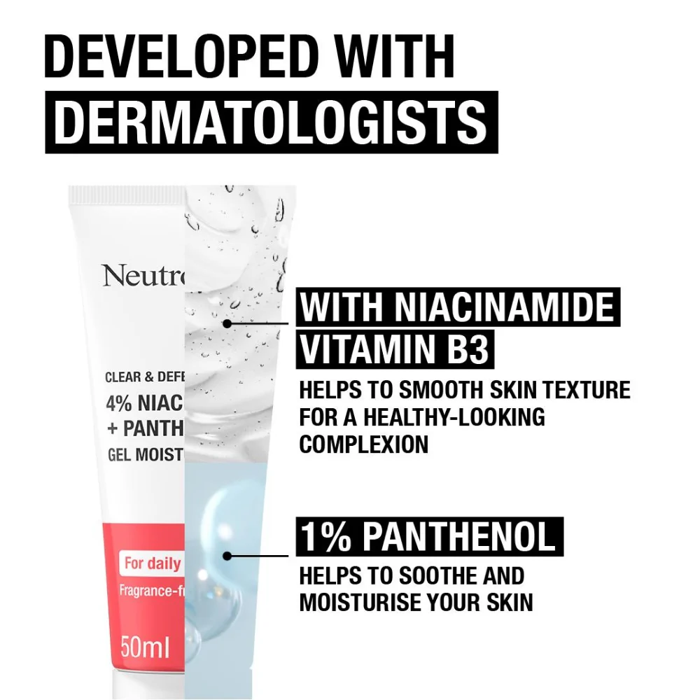 Neutrogena Clear & Defend+ 4% Niacinamide & Panthenol Gel Moisturiser 50ml - Image 3