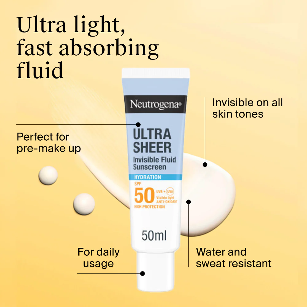 Neutrogena Ultra Sheer Invisible Hydration Fluid Sunscreen SPF50 50ml - Image 3
