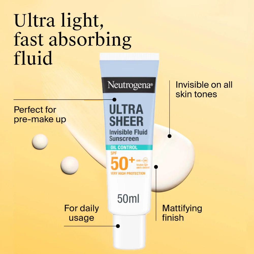 Neutrogena Ultra Sheer Invisible Oil Control Fluid Sunscreen SPF50+ 50ml - Image 3