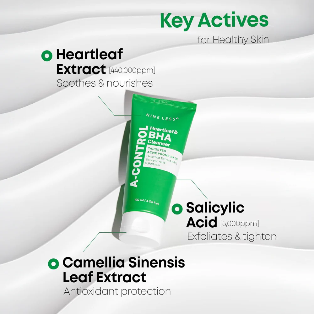Nineless A-Control Heartleaf & BHA Cleanser 120ml - Image 4