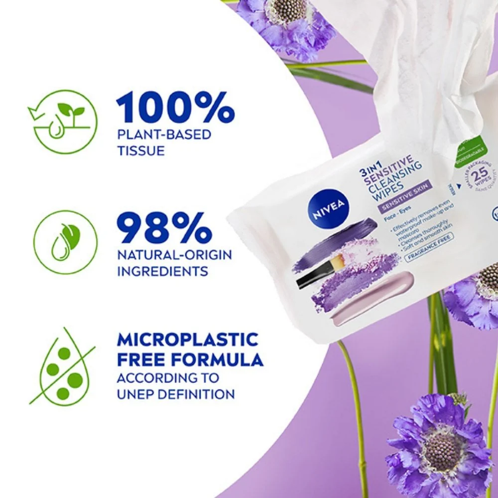 Nivea Biodegradable 3 In 1 Sensitive Cleansing Wipes 25 Wipes - Image 2