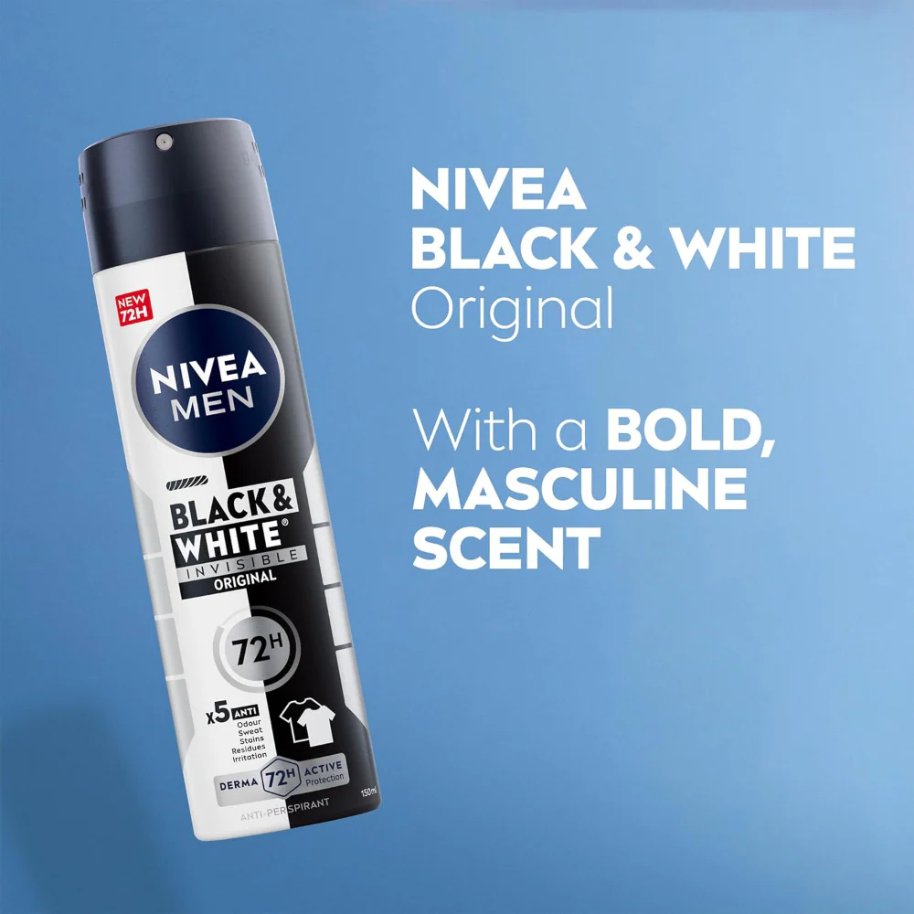 Nivea Men Black & White Original 72h Anti-Perspirant Deodorant Spray 250ml - Image 2