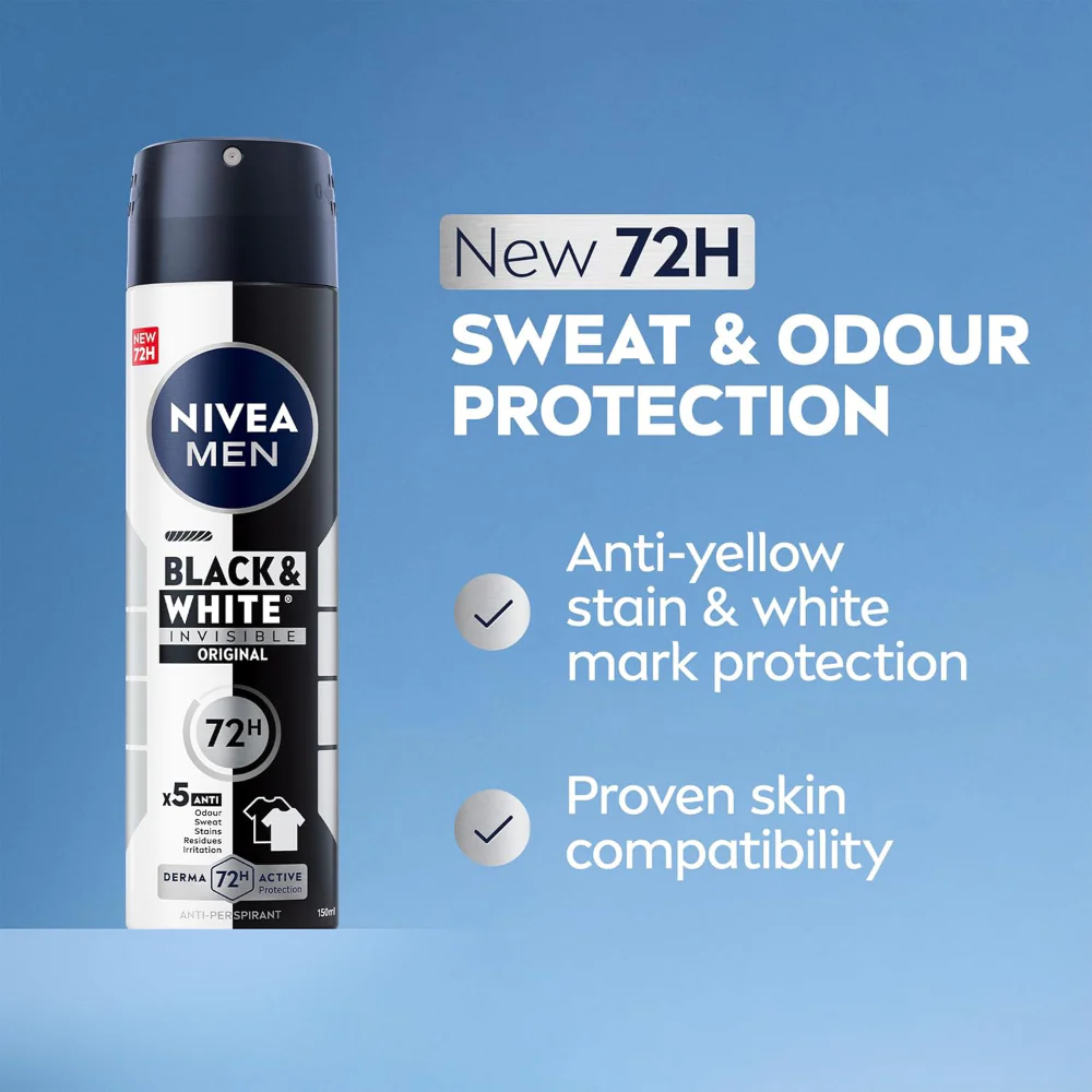 Nivea Men Black & White Original 72h Anti-Perspirant Deodorant Spray 250ml - Image 3