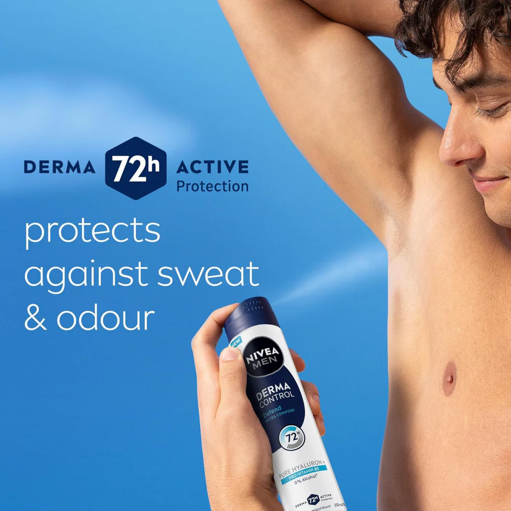 Nivea Men Derma Control Defend Extra Comfort 72h Anti-Perspirant Deodorant Spray 250ml - Image 4